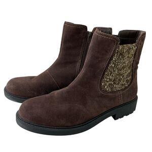Clarks Opal Brown Suede Knit Ankle Chelsea Boots Booties Women's Size 9.5M